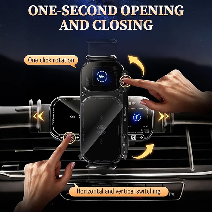 Wireless Charging Rotating Car Mount,360° Rotation,High Intelligent Mobile Phone/Pad Holder,2 in 1 Auto Rotating Phone Holder,15W Fast Wireless Mount Charger with Auto Clamping(Black)