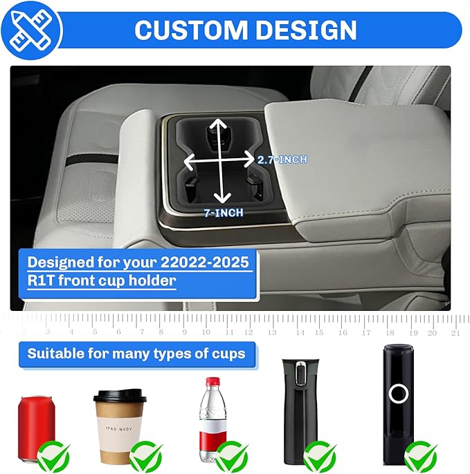 SXCY for 2025 Rivian R1S/R1T Cup Holder Insert 2022-2025 R1S/R1T Accessories Silicone Cup Holder Limiter for 2024 2025 R1S Second Row Cup Drink Holder Adapter Non-Slip Drink Stopper Drink Stabilizer