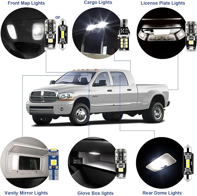 EASY EAGLE LED Interior Car Lights for 2003-2008-Dodge Ram-1500-2500-3500: 14 Piece Kit White LED Light Bulbs - Super Bright 6000K + Install Tool