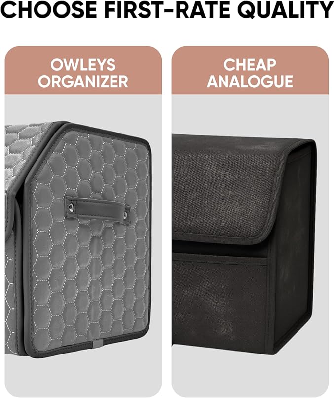 Owleys Foldable Trunk Organizer For Car - Trunk Organizers Car Storage - Collapsible Auto Trunk Organizer With Lid - Small And Large Cargo Organizer - Trunk Organization (Gray 17)