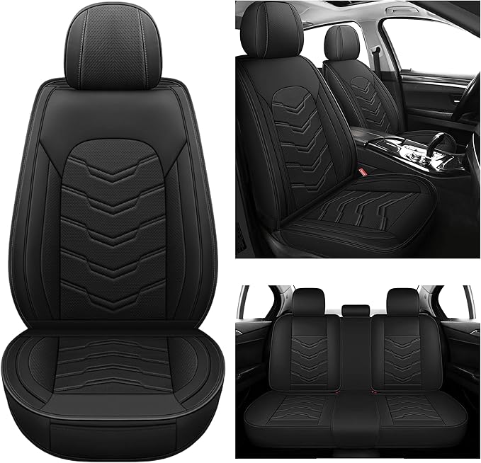 AOOG Leather Car Seat Covers Universal fit Most Sedans SUV Trucks (Full Set, Black)