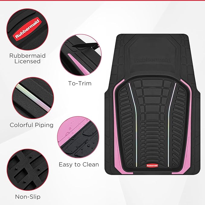 Rubbermaid Car Floor Mats Full Set – Premium All-Weather Car Mat with Brushed Aluminum Inserts, Universal Trim-to-Fit Design, Anti-Slip Backing for Cars, SUVs, Trucks, and Vans