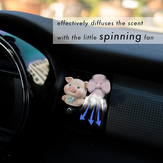 ADR. Cute Pig Car Air Fresheners Vent Clip, Spinning Fan Aroma Diffuser, Gift for Women (Pig)