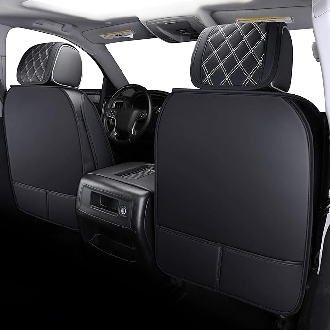 Aierxuan Seat Covers for Cars Pickup 2007-2025 GMC Sierra Chevy Chevrolet Silverado 1500 2500HD 3500HD Trail Boss Z71 Crew Double Extended Cab Waterproof Leather (Full Set, Black-White)