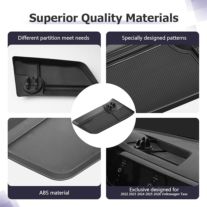 LUWU 2025 VW Taos Dashboard Storage Tray Compatible with 2022 2023 2024 2025 V olkswagen Taos Accessories Behind Screen Organizer Center Console Display Box Dash Tray with Cell Phone Holder Mount