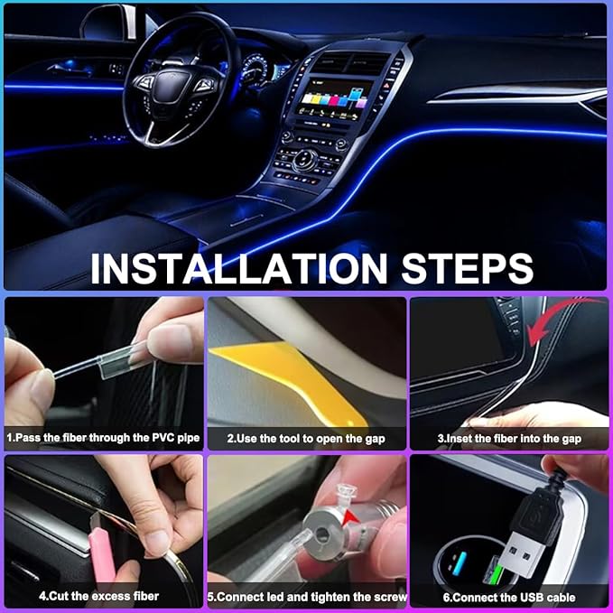 Car LED Interior Strip Lights, TEKSHINNY RGB Car Interior LED Light Wireless APP and Remote Control, 5 in 1 Ambient Lighting Kit with 236 Inches Fiber Optic, EL Wire Lights for Car Inside