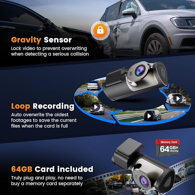 Dash Cam Front Rear,IPS Dash Camera for Cars,Car Camera 4K Front&1080P Rear,5.8GHz WiFi&APP-20MB/s Fast Download,G-Sensor,Night Vision,24h Parking Monitoring,Loop Recording,170° Wide Angle