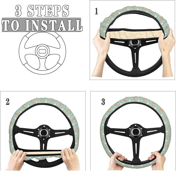 Dujiea Cute Cat Elastic Stretch Steering Wheel Cover, Anti-Slip and Durable Car Steering Wheel Accessories for Women Men, 15 Inch Universal Fit Car, Truck, SUV