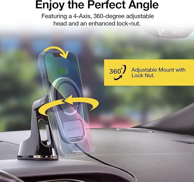 Scosche MPQ5WD MagicMount Pro Charge5 15W MagSafe Wireless Charging Dashboard/Windshield Phone Mount for Car, Magnetic Phone Holder Compatible with iPhone 12/13/14/15/16/Pro/Pro Max, Galaxy, and More