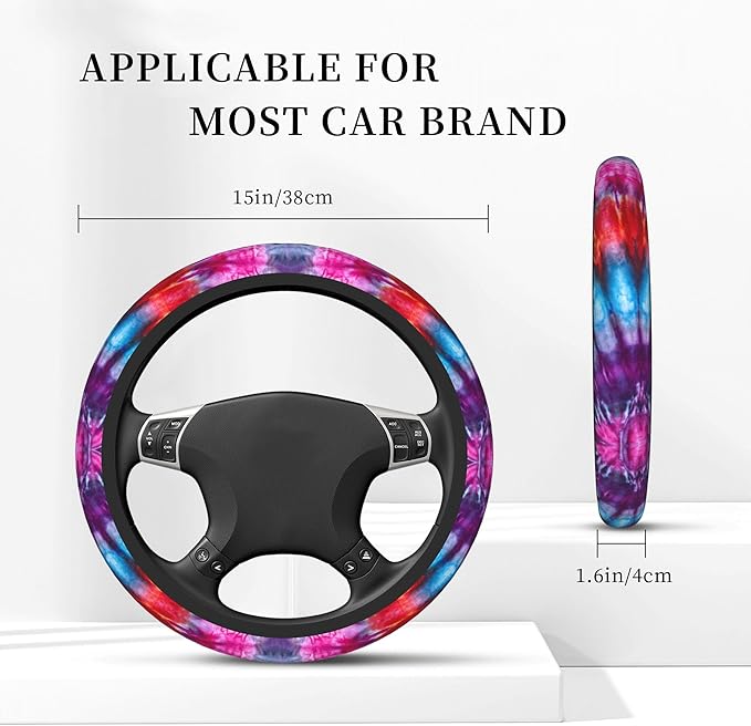 Tie Dye Steering Wheel Cover, Vintage Swirl Elastic Non-Slip Steering Wheel Protector,Auto Interior Decor for Women Girls,Universal 15" Fit for Sedans,Trucks