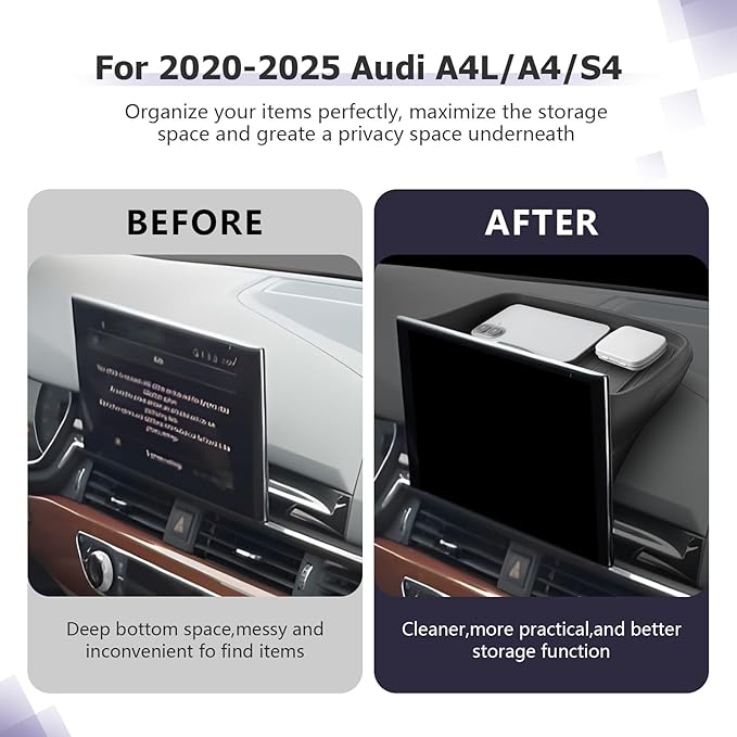 LUWU Dashboard Storage Tray Compatible with 2020-2025 Audi A4L/A4/S4 & 2021-2025 Audi A5/S5/Q5/Q5L & 2021-2025 VW ID.4 Behind Screen Organizer Center Console Display Box Dash Tray