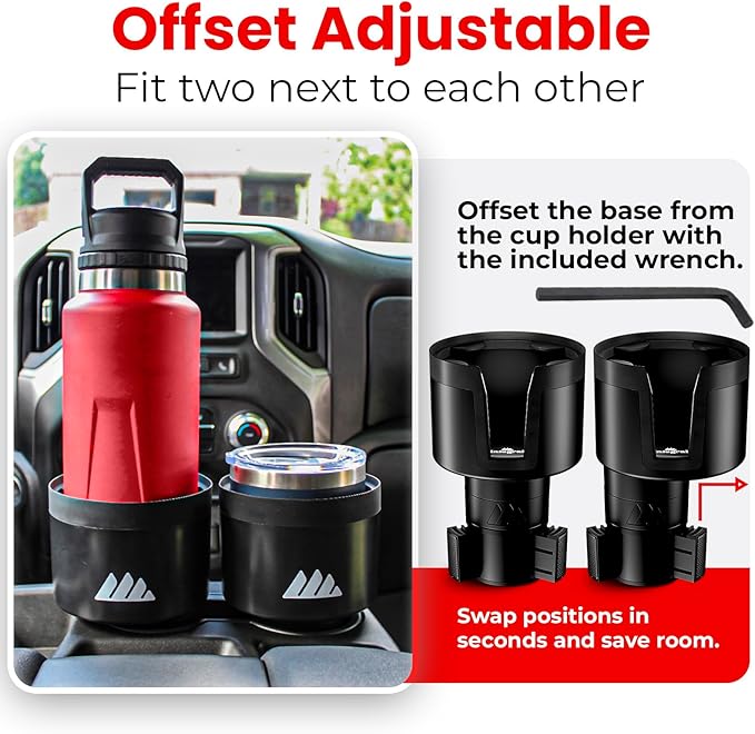 [Upgraded] Integral Ultimate Car Cup Holder Expander - Adjustable Base - Organizer & Expander for Vehicles - Compatible with Mugs, Yeti 14/24/36/46oz, Rambler, Hydro Flasks 32/40oz, 3.4"-4.0" Bottles