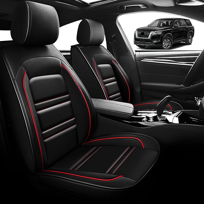 Seat Cover for Nissan Car Pathfinder 2000-2025 | Car Seat Covers Front Seats, Waterproof Seat Protectors, Automotive Front Seat Covers (Front Seat, Black&Red Line)