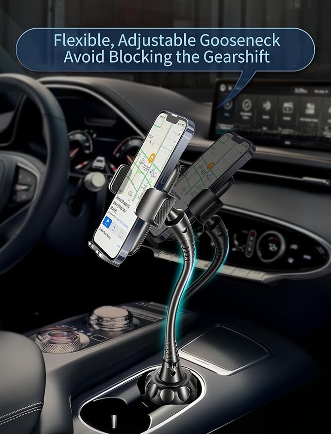 TOPGO Cup Phone Holder for Car [2025 Upgraded Ultra-Sturdy & Non-Shaking] Car Phone Mount with Adjustable Long Gooseneck Cell Phone Automobile Cradles for iPhone 16 Pro Max and More Smartphone - Black