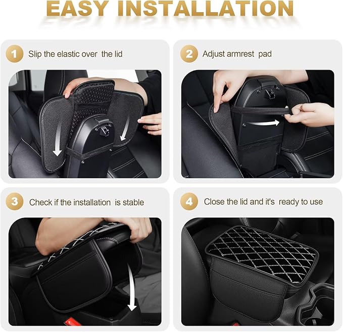 Car Armrest Cover Fit for Avalon Diamond Rhinestone Bling Center Console Cover with 2 Storage Bags Leather Arm Rest Cover Pad Protector(Black)