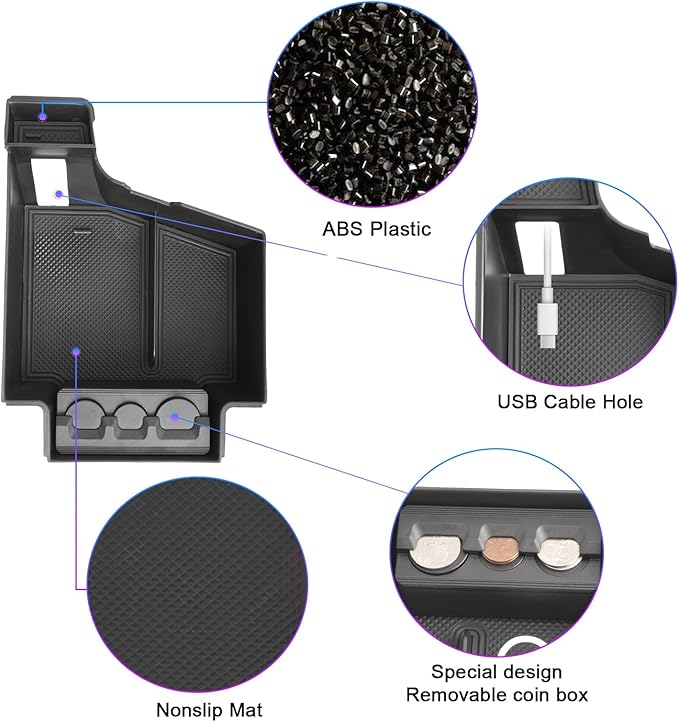 SXCY for 2018-2024 2025 XC60/2018-2024 XC90 Center Console Organizer for Volvo XC60 Accessories 2024 2025 XC60 Center Console Tray 2024 XC60 XC90 Armrest Console Organizer(with Coin Holder)