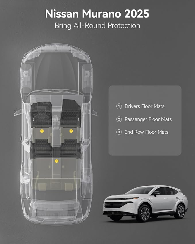3W Floor Mats for Nissan Murano 2025, Custom Fit All Weather TPE Protection Floor Liners for Murano, Heavy Duty Automotive 1st & 2nd Row Car Mats, Black