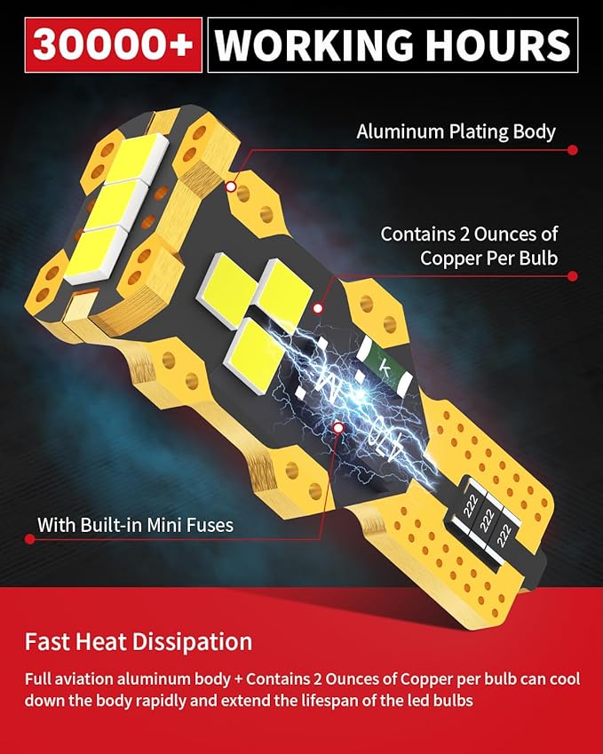 LASFIT 921 LED Bulb Reverse Light, 912 T15 6000K White Canbus Error Free W16W 906 904 Backup Replacement Cargo Lights For Car/Trunk, 300% Super Bright, Pack of 2