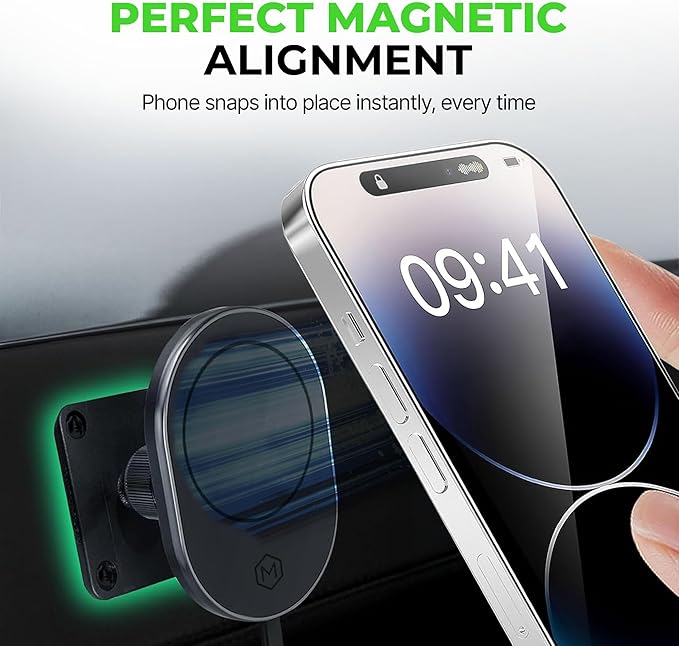 Wireles Charger Magnetic Phone Mount - Car Cell Phone Holder with AMPS Mounting Plate - Stand Compatible with iPhone 14/15/16/17/Samsung, Fast Charging (Drill Base AMPS Plate)