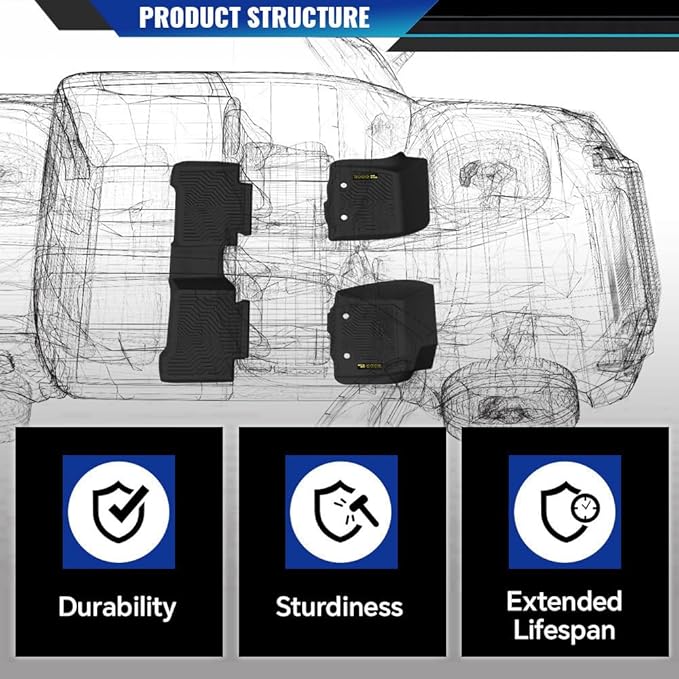 DOTCOM TPE Floor Mats Fit Chevy Silverado/GMC Sierra 1500 2500HD 3500HD Crew Cab 2019-2025(Fit with Rear Under-Seat Storage),1st & 2nd Row All Weather Protection Floor Liners,alfombras para carro 3PCS