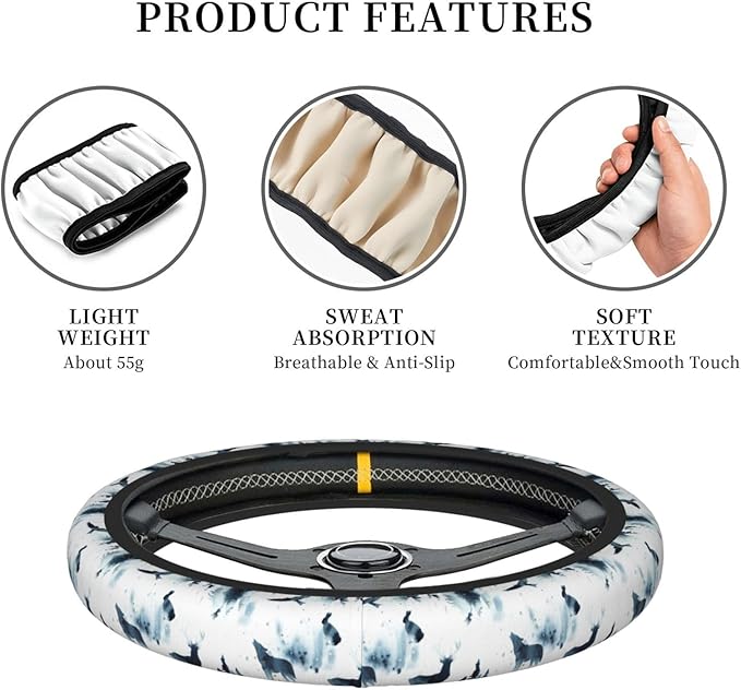 Dujiea Forest and Animals Elastic Stretch Steering Wheel Cover, Anti-Slip and Durable Car Steering Wheel Accessories for Women Men, 15 Inch Universal Fit Car, Truck, SUV