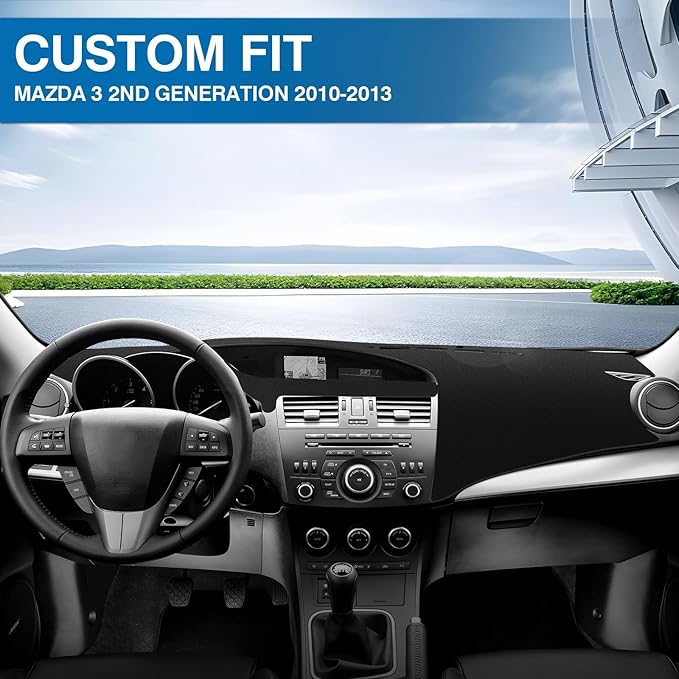 KUST Car Dash Cover for 2010 2011 2012 2013 Mazda3 Non-Slip Dashboard Cover Polyester Center Console Dash Cover Interior Accessories for Mazda3 Custom Fit Dash Mat Car Dash Protector No Glare Black