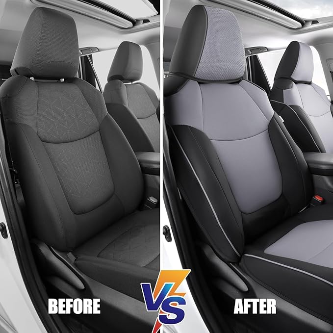 AOOG Leather Car Seat Covers Fit RAV4, Waterproof Faux Leather Seat Covers Custom Fit for Toyota RAV4 2019 2021 2022 2023 2024 2025 LE,XLE,XLE Premium, Limited, Hybrid(Full Set, Black&Gray)