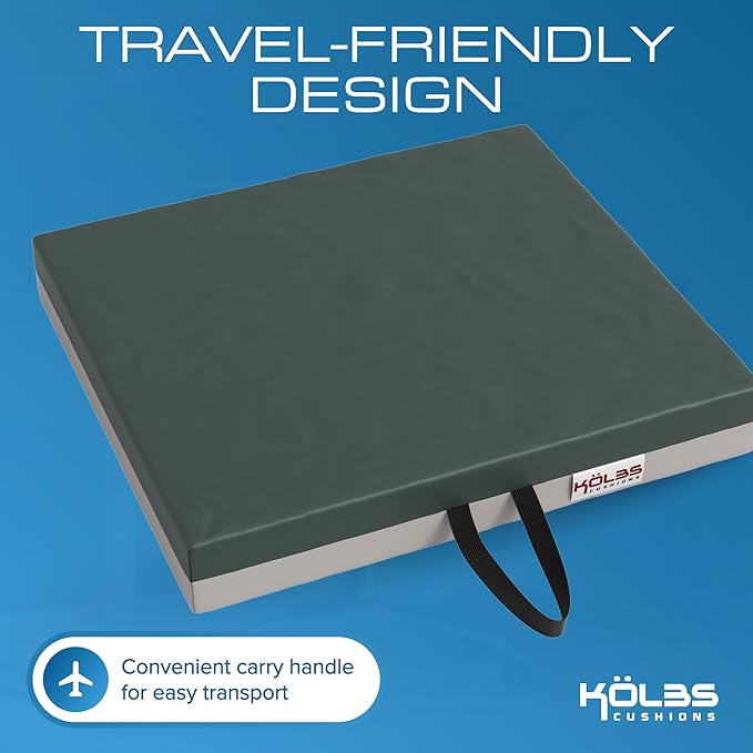Kölbs Gel Extreme Wheelchair Seat Cushion, Coccyx, Sciatica & Tailbone Pain Relief, Ideal for Office, Kitchen Wheelchairs and Auto, 16 x 16 Inch Seat, 3 Inch Thick