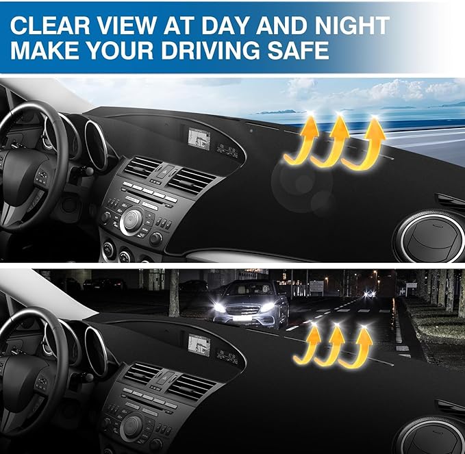 KUST Car Dash Cover for 2010 2011 2012 2013 Mazda3 Non-Slip Dashboard Cover Polyester Center Console Dash Cover Interior Accessories for Mazda3 Custom Fit Dash Mat Car Dash Protector No Glare Black