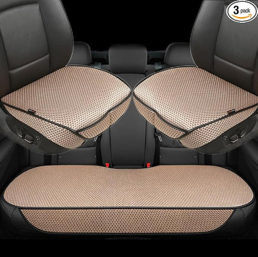 Auto Newer Breathable Universal Four Seasons Car Seat Covers, Luxury Include Front Car Seat Protector and RearCar Seat Cushion,Compatible with 95% Vehicles， Fit for Cars Truck SUV (Beige,3PCS)