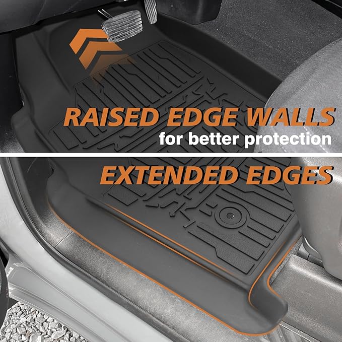 TripleAliners Floor Mats All Weather Compatible with 2019-2025 Chevy Silverado/GMC Sierra 1500 & 2020-2025 Silverado/Sierra 2500 HD/3500HD Crew Cab 1st & 2nd Row, Rear with Factory Carpeted Storage