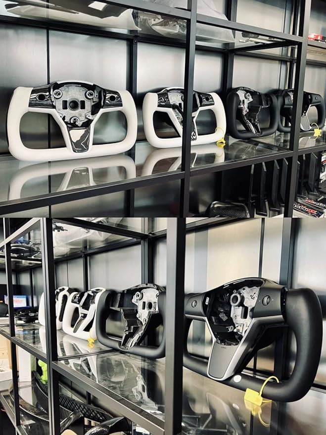 ZIMABLUE Yoke Steering Wheel for Tesla Model 3 2017-2023, Model Y 2019-2024 Real Carbon Fiber Steering Wheel with Heating Function Compatible with Tesla Model 3 Y