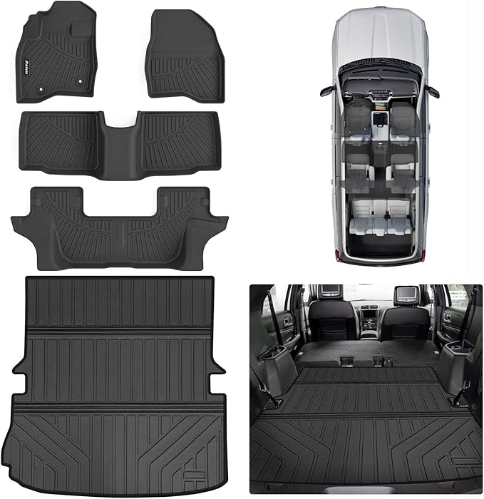 Floor Mats & Large Trunk Mat for 2015 2016 2017 2018 2019 Ford Explorer, TPE All Weather Protection Car Floor Liners with Cargo Liners & Backrest Mat Accessories