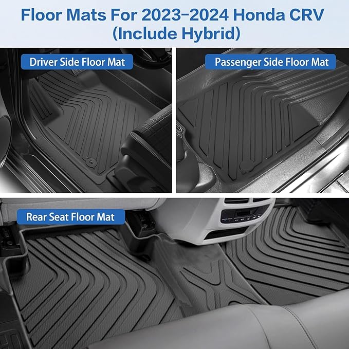 Weize Floor Mats and Cargo Liners for Honda CR-V 2023 2024 2025 2026 (Include CR-V Hybrid Models), All Weather Car Trunk Mat (Upper Position), 1st & 2nd Row & Trunk Liner Full Set