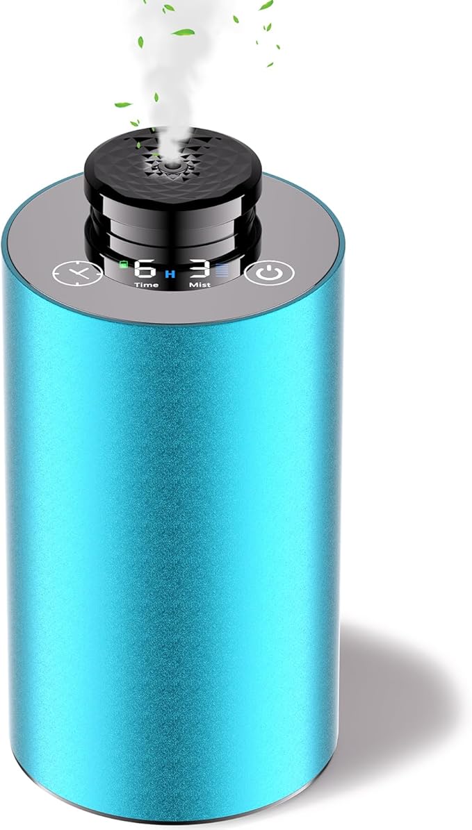 Diffuserlove Waterless Diffuser Essential Oil Diffusers Portable Car Aromatherapy Diffuser Travel Cordless Air Diffuser for Home Rechargeable Scent Machine Blue