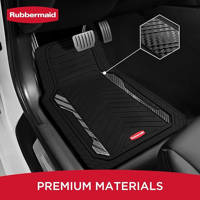 Rubbermaid Car Floor Mat, Heavy Duty All-Weather Car Mats Full Set with Dual-Tone Black Aluminum Inserts – Universal Fit, Anti-Slip Backing, Trim-to-Fit for Most SUV, Sedan, Van