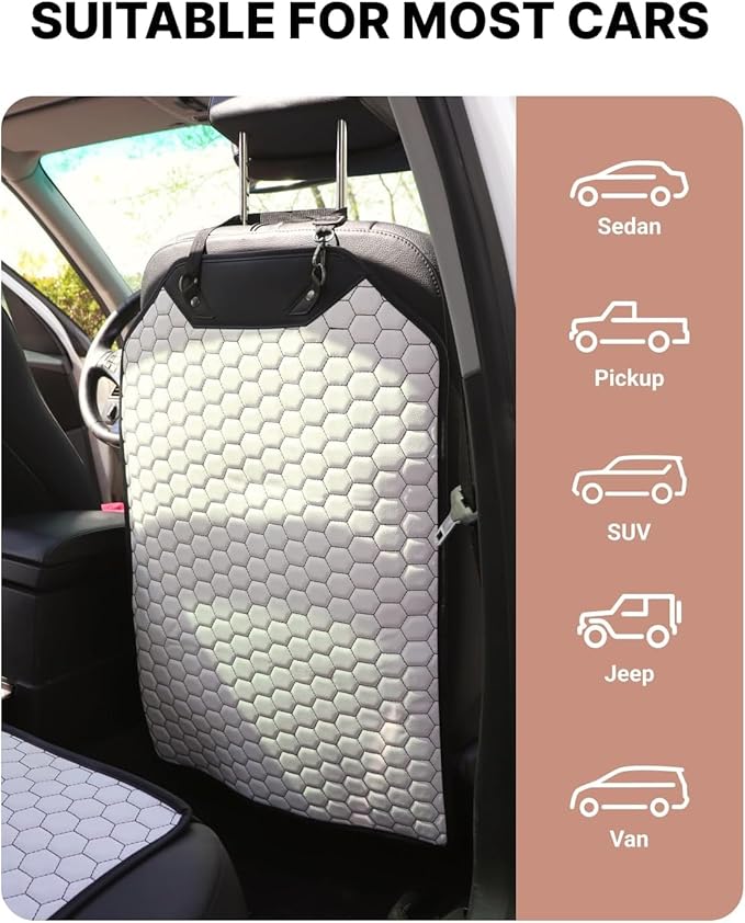 Owleys Kick Mat Back Seat Protector - Car Back Seat Cover for Kids Feet - Waterproof & Sturdy Protector for Upholstery from Dirt, Mud, Scratches and Stain (White Set)