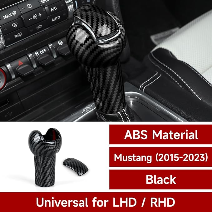 Youtaiche Car Auto Gear Shift Knob Cover Trim Decals for 2015 2016 2017 2018 2019 2020 2021 2022 2023 Ford Mustang Accessories ABS Carbon Fiber Interior Stickers (Not for GT350 GT500)