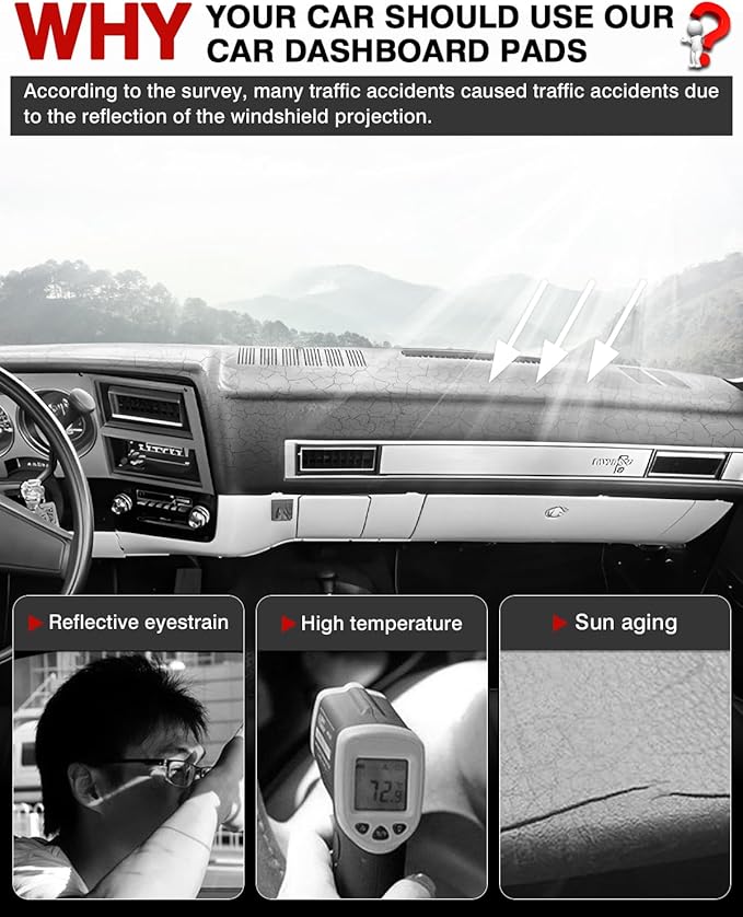 Autorder Dashboard Cover Mat Fit for 1973-1980 Chevy Chevrolet C10 C20 C30 K10 K20 K30 Suburban/1973-1978 GMC C15 C25 C35 K15 K25 K35 Accessories Dash Cover Flannel Sunshade Glare UV Rays Protector