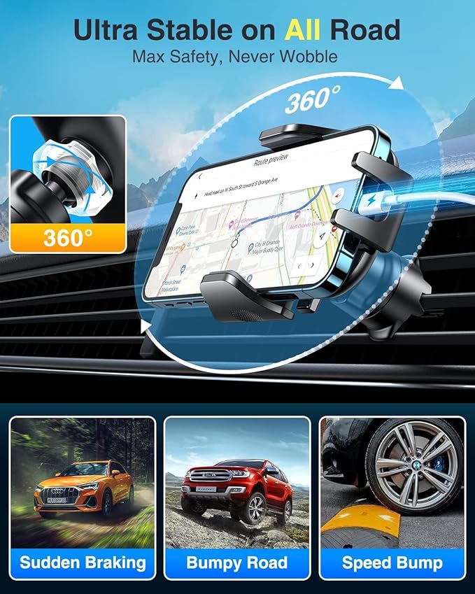 VANMASS [True Military-Grade] Car Phone Holder [Upgraded Suction & Clip] Cell Phone Mount for Dashboard Windshield Vent Truck Cradle Dash Stand for iPhone 16 Pro Max 15 14 13 12 Android, Purple