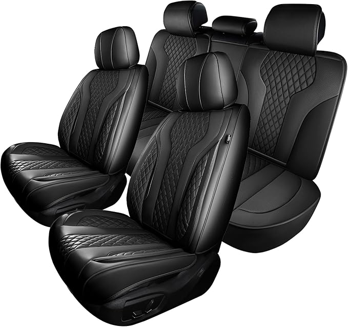 Leather Car Seat Covers - Breathable Faux Leather Seat Covers Full Set for Cars SUV Sedan - Waterproof - Black