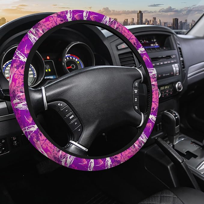 Abstract Art Steering Wheel Cover - Grunge Wood Pattern, Pink, 15 Inch, Universal for Trucks, Vans & Cars