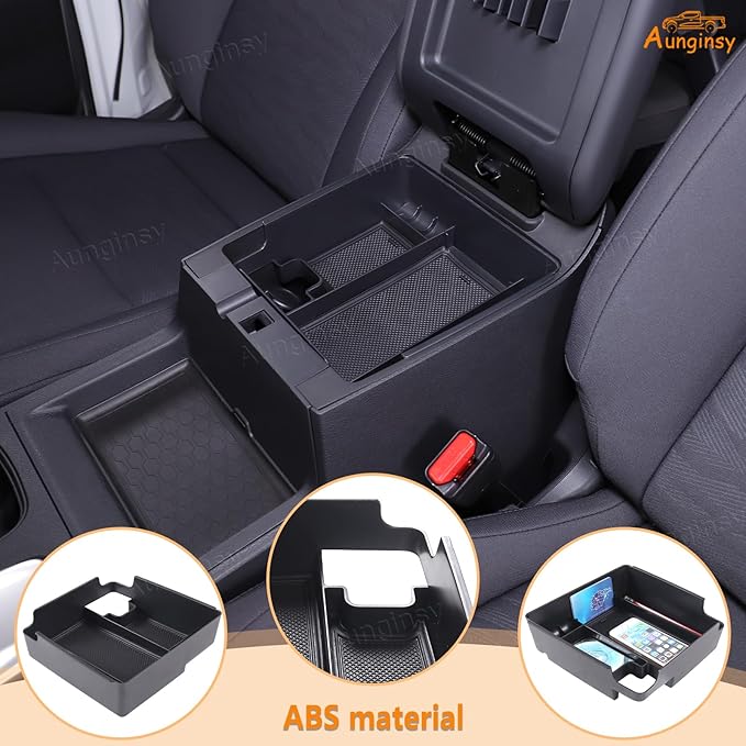 Aunginsy Armrest Box Storage Box Compatible with Nissan Frontier 2022-2024 2025 Pickup Truck Center Console Organizer Tray Armrest Storage Box Secondary Container Insert with Mat Interior Accessories