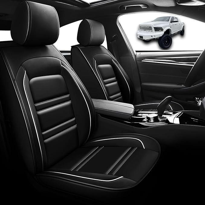 Seat Cover for Dodge ram 2500 2004-2011 | Car Seat Covers Front Seats, Waterproof Seat Protectors, Automotive Front Seat Covers (Front Seat, Black&White Line)