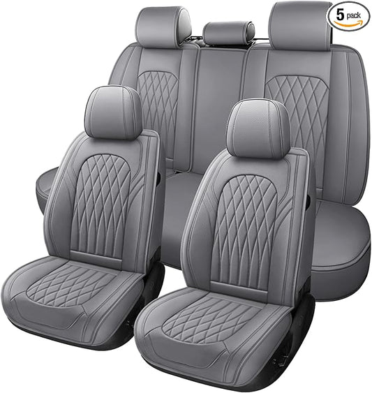 WELLDO Car Seat Covers Full Set, Faux Leather Seat Covers for Cars, Car Seat Protector Waterproof, Non-Slip Car Interior Covers Full Set Universal Automotive Seat Covers for Most Cars SUVs, Gray