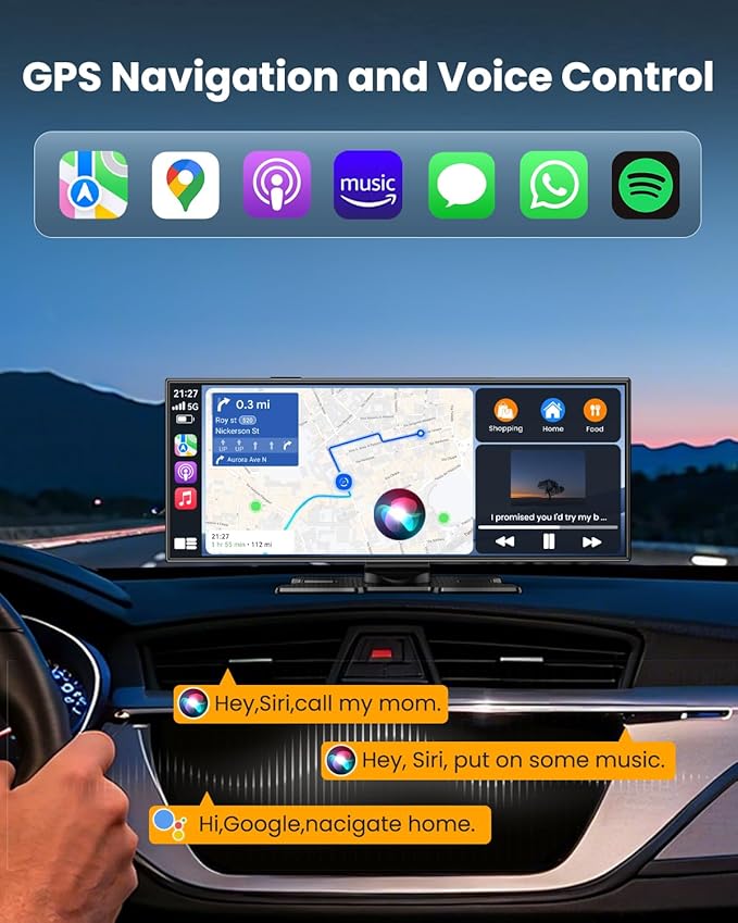 11.5" Wireless Carplay Screen for Car, Portable Apple Carplay & Android Auto Touch Screen, 4K Dash Cam/App Control/Backup Camera/Mirror Link/Voice Control/GPS/Bluetooth,for All Vehicles
