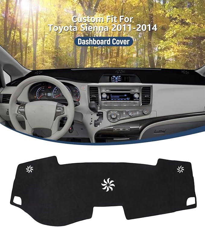 BIBLOZ Dash Cover for Toyota Sienna 2011-2014 Accessories Black Flannel Dashboard Cover Mat Car Dashboard UV Sun Protection
