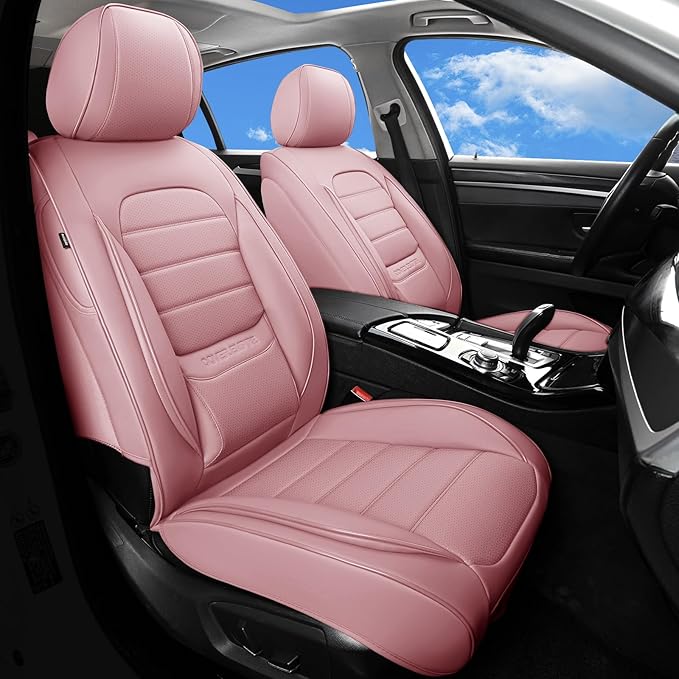 Pink Seat Covers for Cars, Waterproof Seat Covers, Leather Car Seat Covers 2 Pack, Universal Seat Cushion Protector for Most Cars