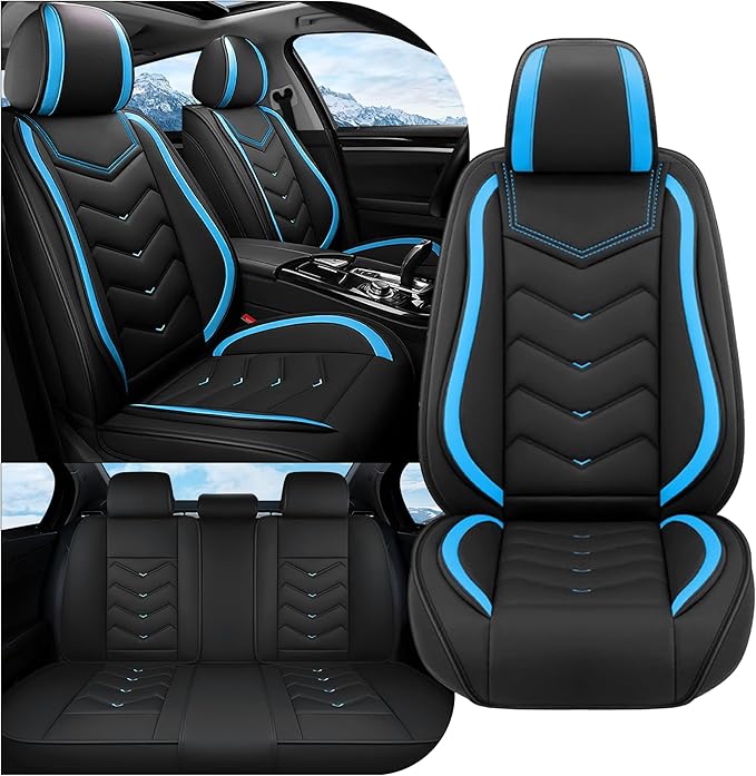 Car Seat Covers Fit for Toyota Camry 2000-2025, Stylish Sport Seat Covers, Waterproof Wear-Resistant Premium Nappa Leather Car Seat Cover.(Full Set/Black Blue)