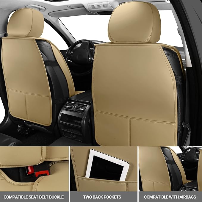 AOOG Leather Car Seat Covers Universal fit Most Sedans SUV Trucks (Front Seat, Beige)